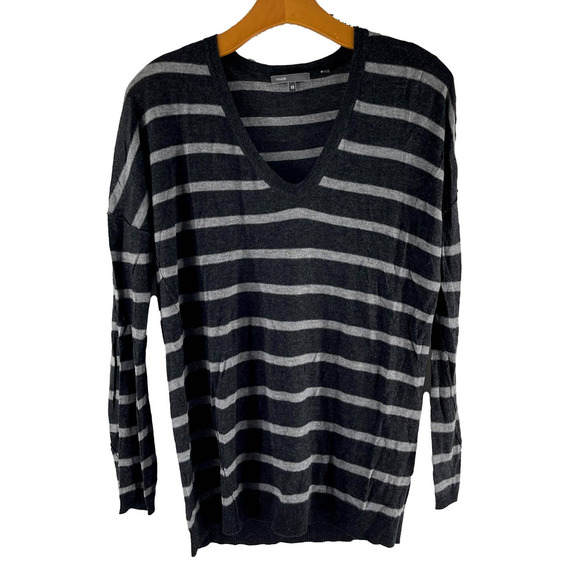Vince Sweaters - "Vince Charcoal and Light Gray Stripe V-Neck Pullover Sweater EUC